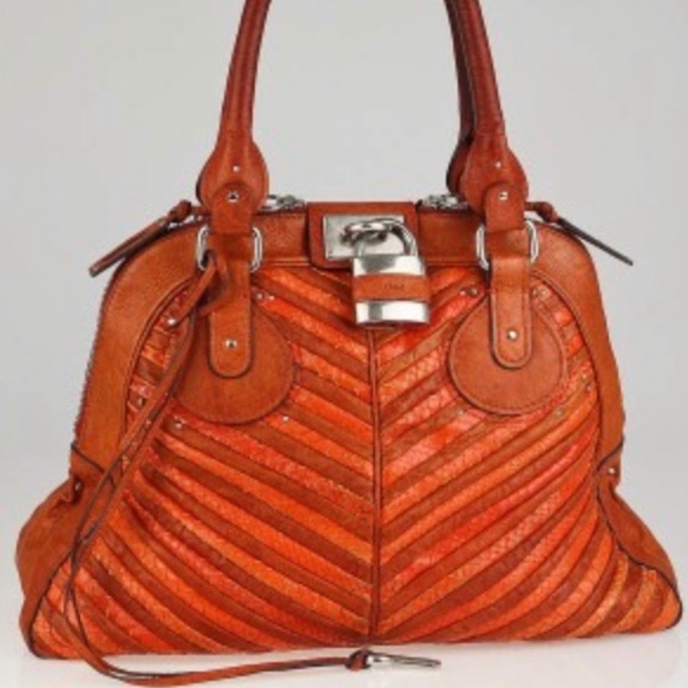 Chloe Orange Leather And Python Large Dome Padding - image 1
